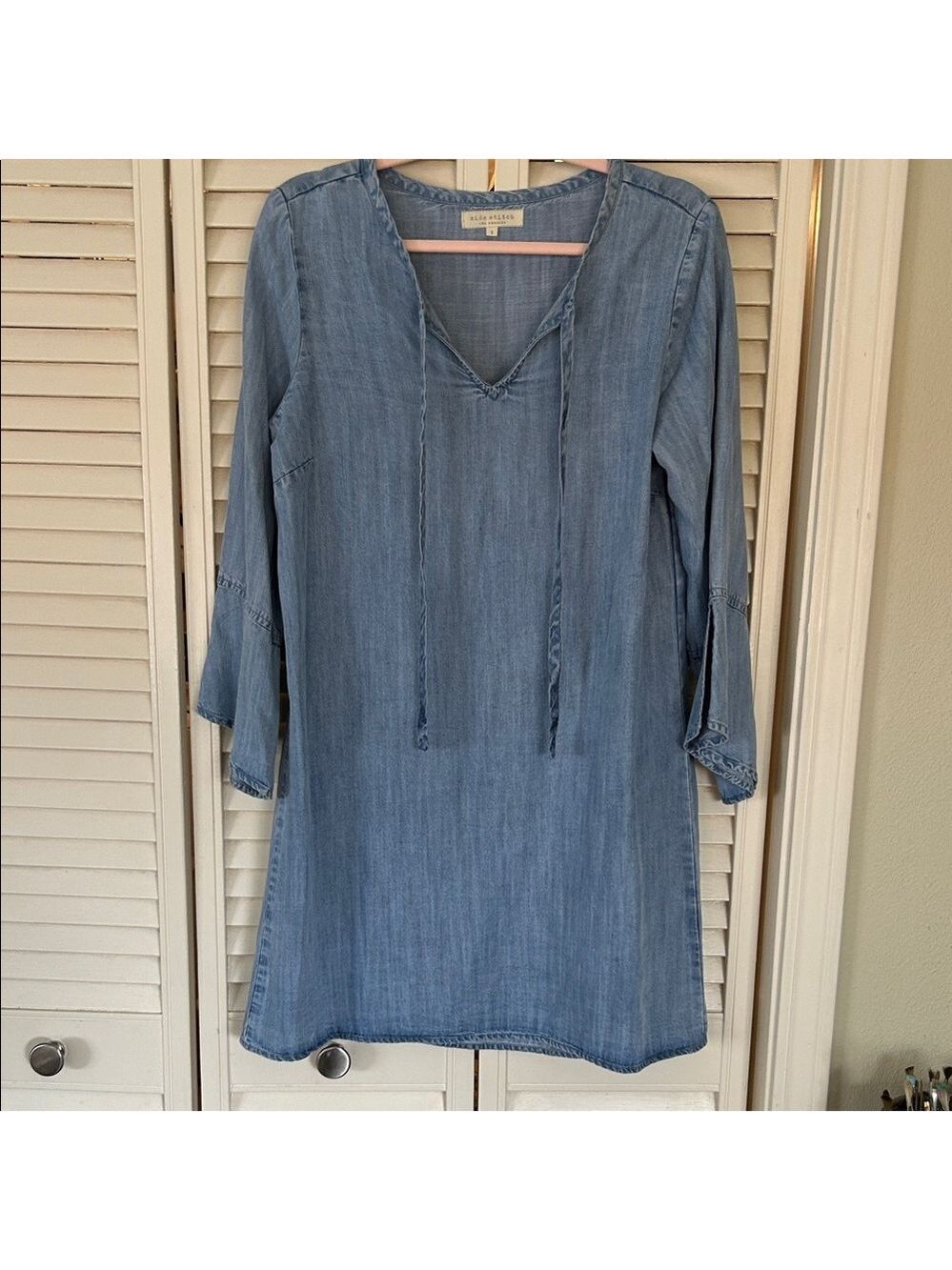 Side Stitch Light Blue Chambray Top